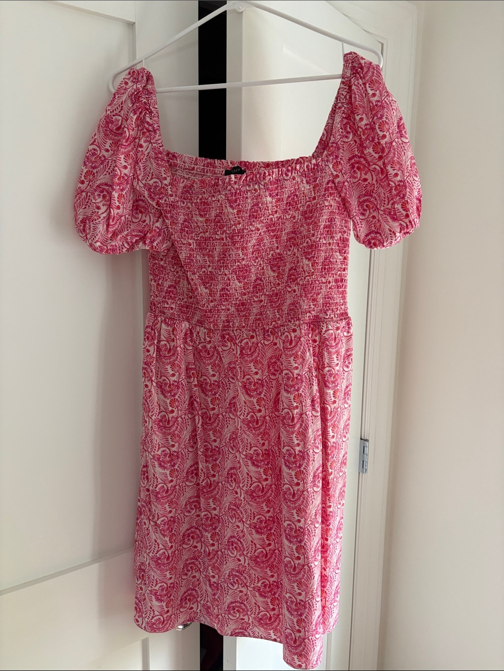 Pink Puff-Sleeve Smocked Bodice Dress